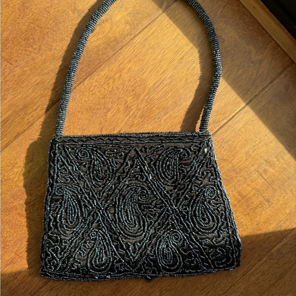 Elegant Black/Dark Blue Beaded Handbag